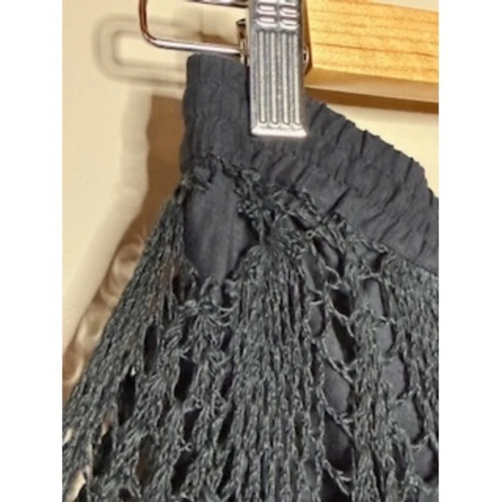 Mix Nouveau Black Crochet Maxi Skirt Asymmetrical Handkerchief Hem Boho M - Picture 7 of 8